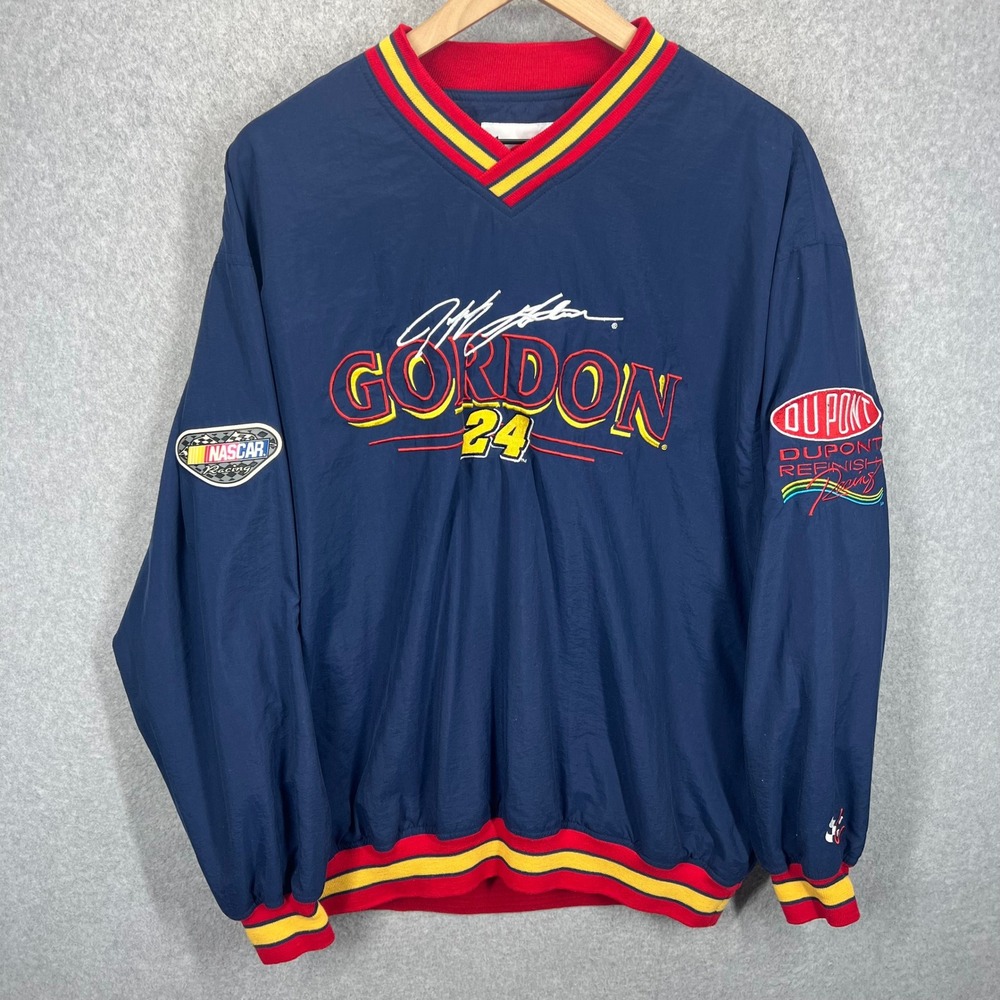 Chase Authentics Windbreaker Mens L Blue Jeff Gordon 24 NASCAR DuPont Racing GUC
